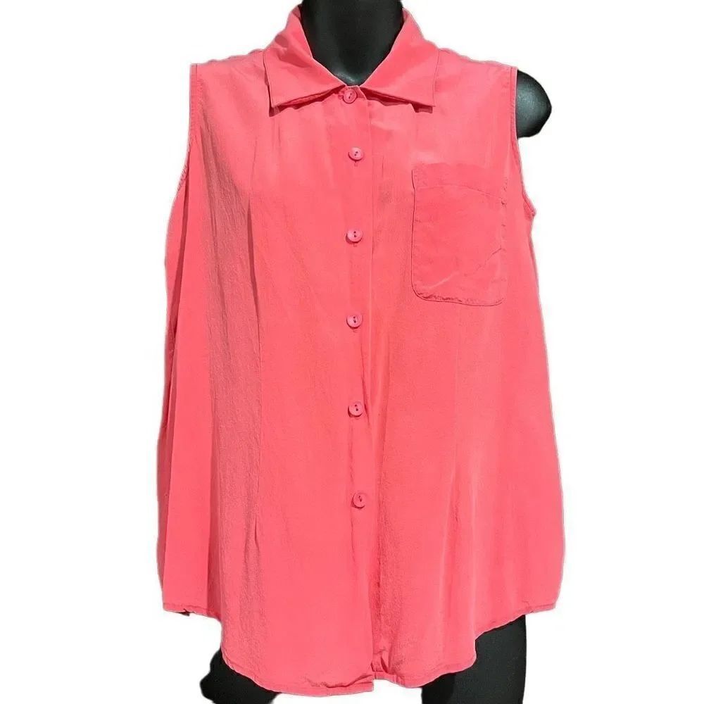 Jaclyn Smith Classic Pink Sleeveless Button Shirt Women’s Small